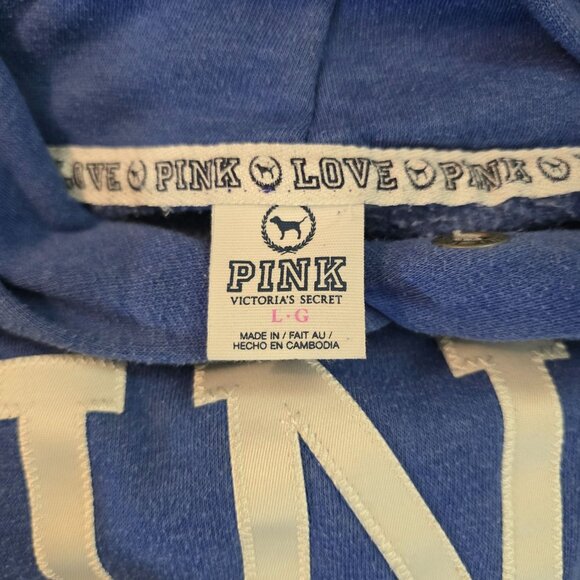 Victorias Secret PINK Blue Hoodie pocket varsity letters soft warm distressing - Picture 5 of 7